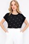 Women's Black Crew Neck Heart Pattern Stone Embroidered Zero Sleeve T-Shirt Alc-X13539 - 2