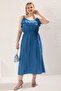 Blue Adjustable Strap Flywheel A-Line Midi Woven Large Size Dress Tbbss25Ah00077 - 5