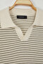 Bej - Haki Çizgili Relaxed Kısa Kol Polo Yaka Triko T-shirt TMNSS23PO00026 - 4