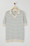 Ekru Regular Çizgili Dokulu Triko Polo Yaka T-shirt TMNSS25PO00007 - 3