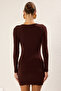 Kahverengi Yakası Cut Out Detaylı Bodycone/Vücudu Saran Kısa / Mini Örme Elbise TPRSS25EL00159 - 5