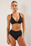 Siyah Yüksek Bel Drapeli Regular Bikini Altı TBESS25BA00001 - 3