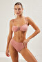 Pembe Simli Aksesuarlı Straplez Kaplı Regular Yüksek Bel Bikini Takımı TBESS24BT00054
