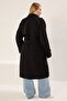 Siyah Uzun Oversize Büyük Beden Trençkot TBBSS25BM00002 - 5