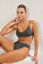 Siyah Simli Bralette Kaplı Regular Yüksek Bel Bikini Takımı TBESS25BT00109