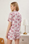 Pembe-Çok Renkli %100 Pamuklu Kalpli Şortlu Örme Pijama Takımı THMSS25PT00120 - 7