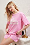 Pembe %100 Pamuklu Sloganlı Şortlu Örme Pijama Takımı THMSS25PT00244 - 2