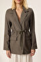 Khaki Belted Gathered Woven Blazer Jacket Twoss25Bc00024 - 4