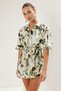 Multicolor Floral Fitted Mini Woven Stripe 100% Cotton Dress