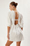 White*001 Plain Regular Midi Woven Lace Detail 100% Cotton Dress - 5