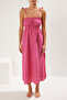 Pink Midi Woven Drawstring Beach Dress Tbess25El00029 - 3