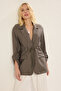Khaki Belted Gathered Woven Blazer Jacket Twoss25Bc00024