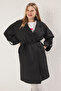 Siyah Oversize Kuşaklı Su İtici Uzun Trençkot TWOAW24TR00019 - 15