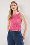 Pembe Fitted Kayık Yaka Kolsuz Pötikareli Dokuma Bluz TWOSS25BZ00356