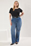 Siyah Fitted Kayık Yaka Fitilli Kaşkorse Örme Büyük Beden Bluz TBBSS25AF00047 - 2