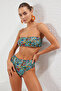 Leopar Desenli Straplez Kaplı Hipster Yüksek Bel Bikini Takımı TBESS22BT0018 - 2