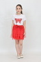 Girl's Butterfly Pattern T-Shirt Sequin Beading Detail Red Skirt 23 April 29 October Show Outfit - 5