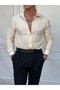 Men's Yellow Slim F Corded Fabric 100% Fine Cotton Linen Regular Fit Shirt