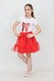 Girl's Ribbon Print T-Shirt Ruffle Detail Red Skirt Suit April 23, October 29 Show Outfit - 3
