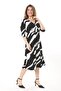 Women's Black and White Zebra Pattern Double Breasted Collar Flexible Waist Large Size Dress - 3