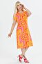 Women's Orange Pink Wave Pattern Midi Dress - 2