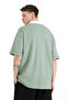 Men's Chest Embroidered Polo Neck Oversize T-Shirt - 5