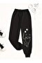 Women's Cat Printed Jogger Regular Fit Fit Black Sweatpants