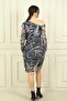 Women's Asymmetrical Neckline Lined Snake Print Short Tulle Dress - 4