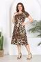 Women's Brown Black Leopard Pattern Midi Dress - 2