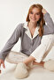 Patterned Bottom Shirt Knitted Pajama Set Gray Lpq0008