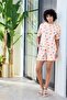 Lodos Store Women's Oversize Short Sleeve Shorts Cotton Pajama Set Butterfly Patterned Soft Pink - 2