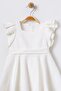 Crepe fabric sleeves flounced lined pleated flared cut square neck ecru girl's dress 15699 - 2