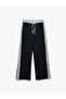 Waist Lace-Up Stripe Detailed Wide Leg Trousers
