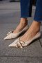Eleksi Women's Beige Patent Leather Mini Heel Shoes - 7