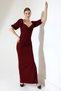 Burgundy Crepe Fabric Double Breasted Neck Balloon Sleeve Slit Detail Maxi Dress - 4
