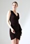 Coffee Crepe Fabric Thick Straps Flywheel Detail Mini Dress - 4