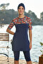 Short Sleeve Semi-Covered Swimsuit 24821 Navy Blue - 7