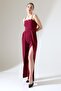 Plum Crepe Fabric Jumpsuit with Hanging Neck and Slit Detail