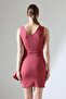 Dusty Rose Crepe Fabric Thick Straps Flywheel Detail Mini Dress - 8