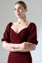 Burgundy Crepe Fabric Double Breasted Neck Balloon Sleeve Slit Detail Maxi Dress - 7