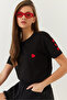 Women's Black Heart Embroidered Tshirt 60602008