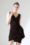Coffee Crepe Fabric Thick Straps Flywheel Detail Mini Dress