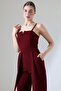 Burgundy Crepe Fabric Jumpsuit with Hanging Neck and Slit Detail - 7