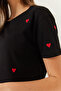 Women's Black Heart Embroidered Tshirt 60602004 - 6