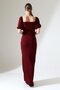 Burgundy Crepe Fabric Double Breasted Neck Balloon Sleeve Slit Detail Maxi Dress - 8