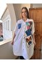 Women's Oversize Patched Viscose Fabric Capri Sleeve Shirt Dress