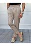 Men's Beige Buckle Detailed Double Pleated Italian Cut Trousers