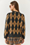 Women's Anthracite Tan Crew Neck Diamond Patterned Sweater 241192 60261036 - 7