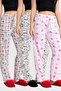 3-Pack Cotton Thin Breathable Fabric Ribbon Waist Detail Printed Pocketless Women's Pajama Bottoms Set - 4