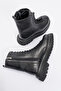 Deri̇club Women's Thick Sole Lace-Up Zippered Casual Boots Real Leather Br 66329 Black - 6